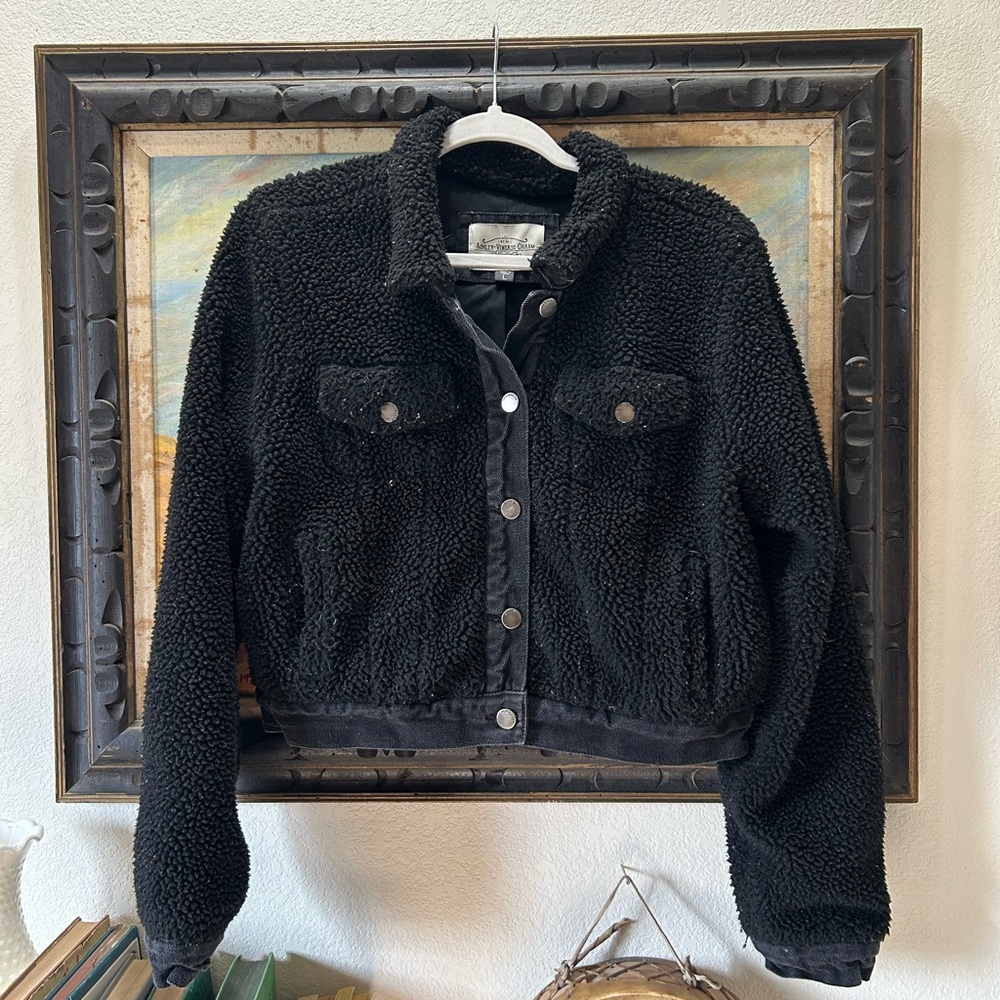 Chic Womens Black Teddy Sherpa Jacket Size Large